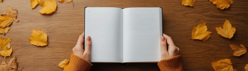 Person opening a book with blank pages, ready to write a new story