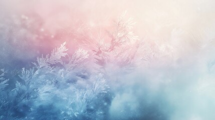 Fototapeta premium Delicate frost patterns on a blue and pink background.