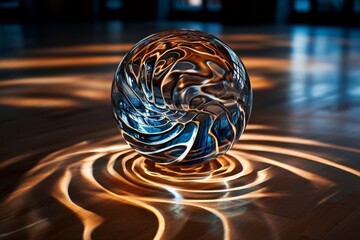 Glass sphere, casting strange shadows on the walls as light bends and warps around it, creating eerie, shifting patterns