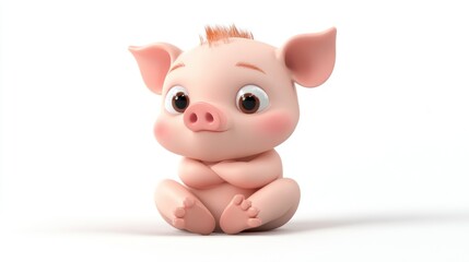 A cute, cartoonish baby pig sitting with a playful expression.