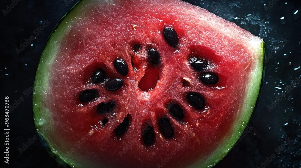 Poster a close-up of a watermelon slice with seeds