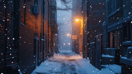 Snowy Alleyway in the City