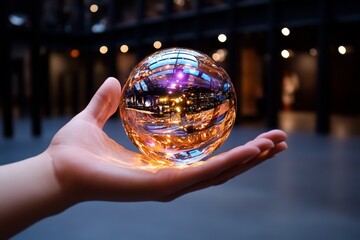 Fototapeta premium Glass sphere, floating in mid-air, glowing softly with an ethereal light that pulses like a heartbeat