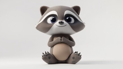 Obraz premium A cute, cartoonish raccoon character sitting with a cheerful expression.