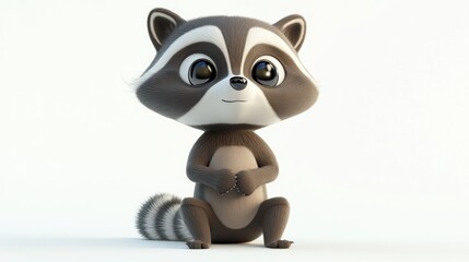 Naklejka premium A cute, cartoonish raccoon character sitting and smiling.