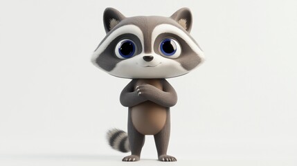A cute, cartoonish raccoon character with big eyes and a friendly expression.