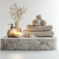 Luxurious spa setting, relaxation element, realistic rendering, neutral tones, isolated on white...