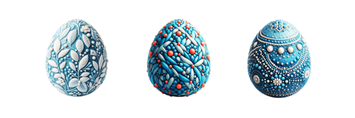 Set of Handmade Easter egg, isolated over on transparent white background