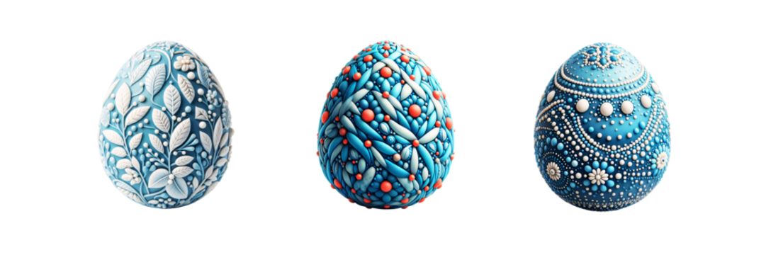 Set of Handmade Easter egg, isolated over on transparent white background