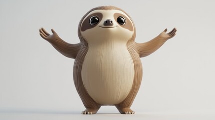 Obraz premium A cute, cartoonish sloth character with a friendly expression and outstretched arms.
