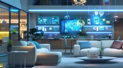 Smart Home Living Room Interior with Futuristic Technology