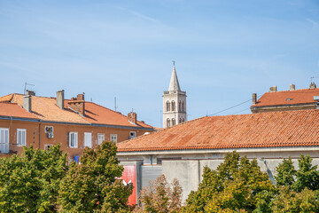 Streets, alleys and buildings of a historic Mediterranean old town on the Mediterranean Sea. A...