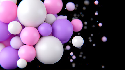 Colorful spheres of various sizes float against a black background, creating a vibrant visual display in this abstract composition