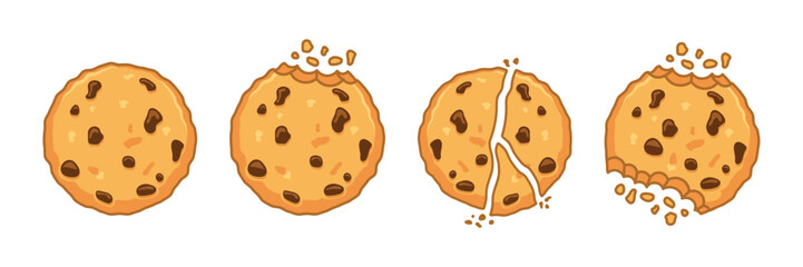 Cookies icons set in flat style. Tasty biscuits vector illustration on isolated background. Chocolate bakery sign business concept.