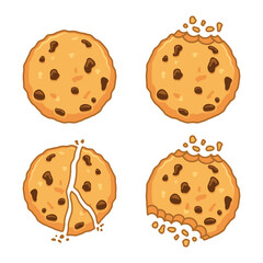 Cookies icons set in flat style. Tasty biscuits vector illustration on isolated background. Chocolate bakery sign business concept.