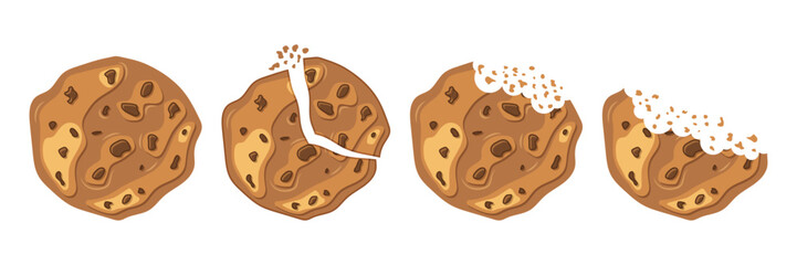 Cookies icons set in flat style. Tasty biscuits vector illustration on isolated background. Chocolate bakery sign business concept.