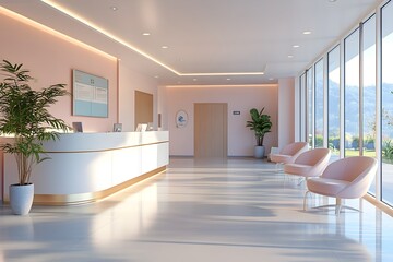 Bright and Inviting Healthcare Clinic Lobby with Comfortable Seating and Soothing Decor
