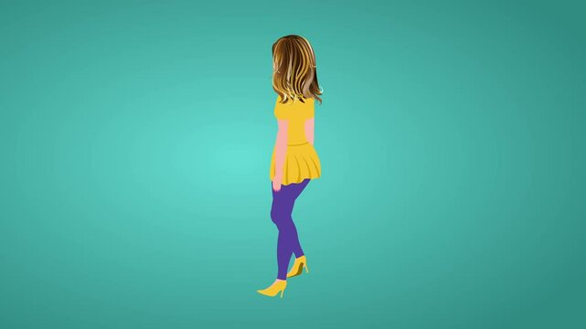Girl character walk cycle and presentation with lip sync and body language