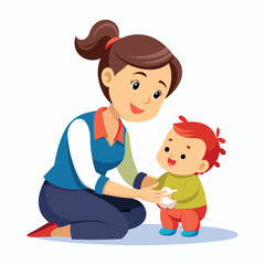 Vector Mother sitting with her child