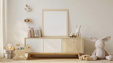 Minimalist Nursery Room with Wooden Furniture and Plush Toys