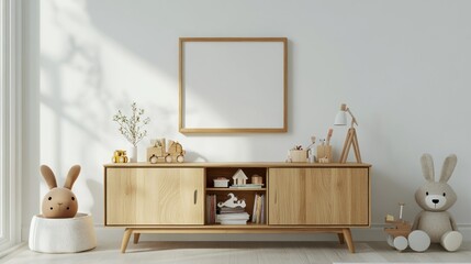 Modern Nursery Interior with Wooden Furniture and Toys