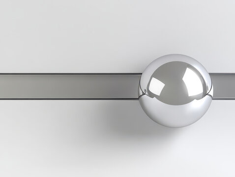 Sleek silver ball on a clean white background, minimal design, metal texture against smooth lines.