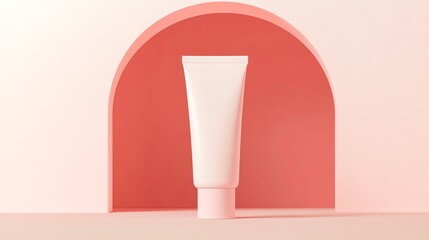 Stylish cosmetic tube presented against a minimalistic pastel background perfect for beauty product advertisements.