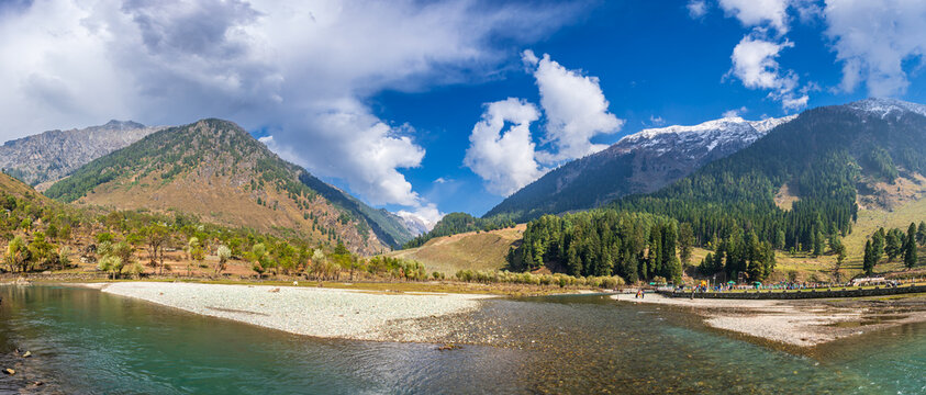 Serene Landscape of Betaab or Hajan valley near Phalgam town in Anantnag district of Jammu and Kashmir, India. Phalgam is a popular tourist destination for trekking and Amarnath holy pilgrimage.