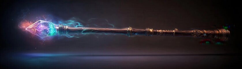 Mystical wizard staff, fantasy element, detailed illustration, dark and vibrant colors, isolated on white background