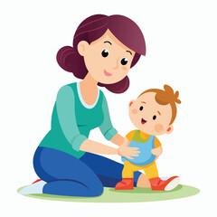 Vector Mother sitting with her child