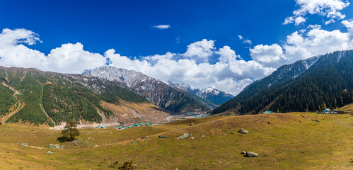Serene Landscape of Sindh river valley near Sonamarg village in Ganderbal district of Jammu and Kashmir, India. It is a popular tourist destination for trekking and Amarnath holy pilgrimage.