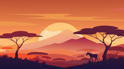 Fototapeta premium Sunset in the desert landscape vector illustration