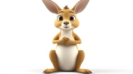 A friendly cartoon rabbit sitting with hands clasped, exuding a cheerful demeanor.