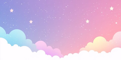 Fototapeta premium Imagine a stunning pastel background adorned with fluffy clouds and shimmering stars, all set against a serene gradient sky that collectively evoke a calm, peaceful, and dreamlike atmosphere