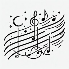 A creative black and white illustration of musical notes and symbols flowing in a rhythmic pattern. The abstract design suggests movement and harmony, perfect for music-themed projects.. AI Generation