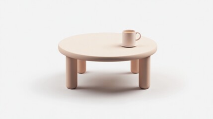 Fototapeta premium A minimalist round table with a coffee cup on top, emphasizing simplicity and functionality.