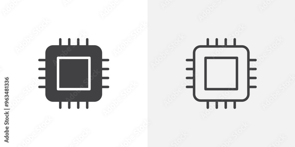 Poster processor icon in black filled and outlined style