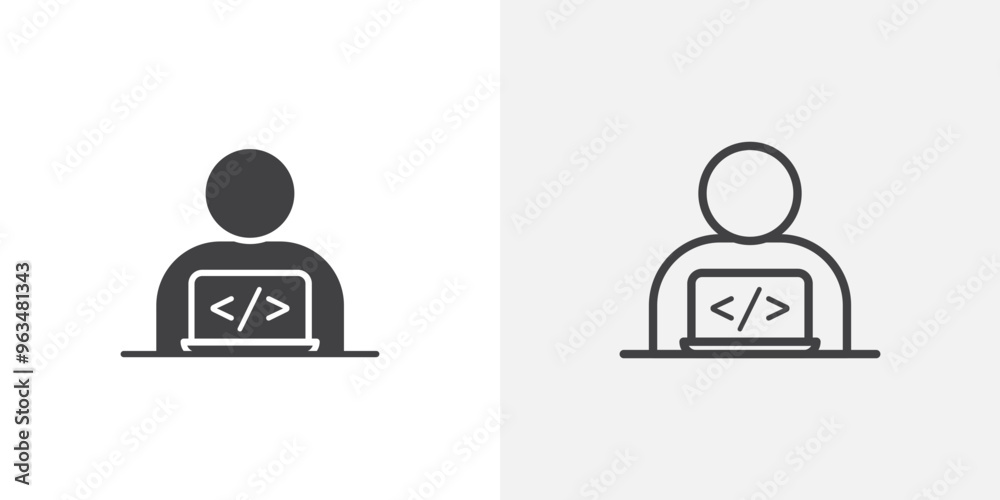 Poster programmer icon in black filled and outlined style