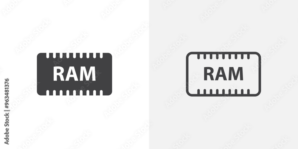 Poster ram memory icon in black filled and outlined style
