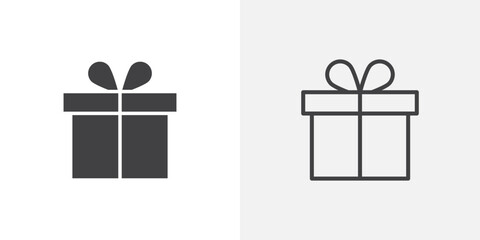 Present gift box icon in black filled and outlined style