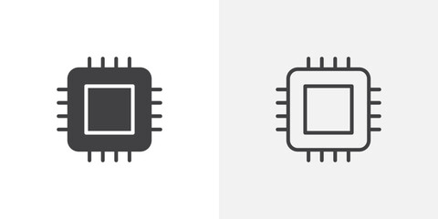 Processor icon in black filled and outlined style
