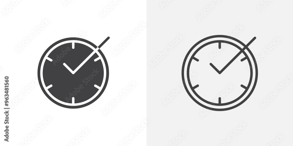 Poster save time icon in black filled and outlined style