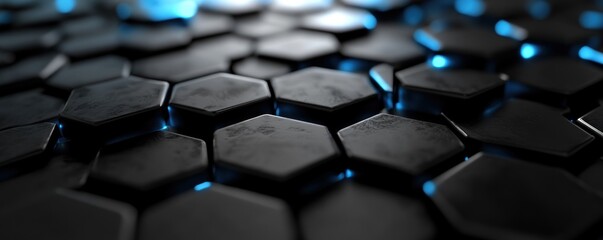 Fototapeta premium Abstract Hexagon Pattern with Blue Glowing Edges