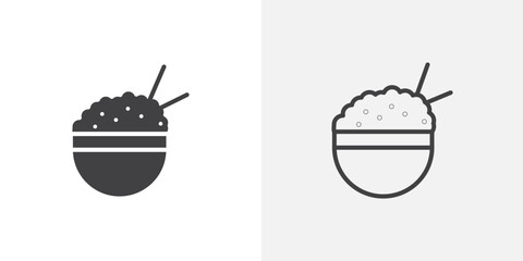 Rice bowl icon in black filled and outlined style