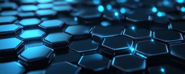 Obraz premium Abstract Hexagonal Pattern with Blue Glowing Lights