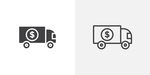 Shipping charges icon in black filled and outlined style