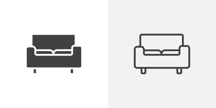 Sofa icon in black filled and outlined style