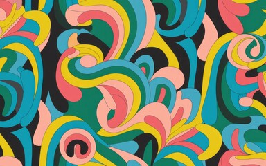 Fototapeta premium Abstract swirls design. Vibrant and colorful abstract swirls pattern in green, blue, pink, and yellow. A design perfect for contemporary, retro, and psychedelic projects.