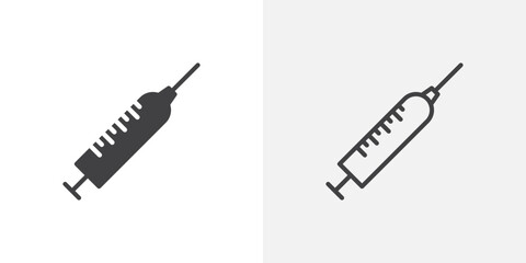 Syringe icon in black filled and outlined style