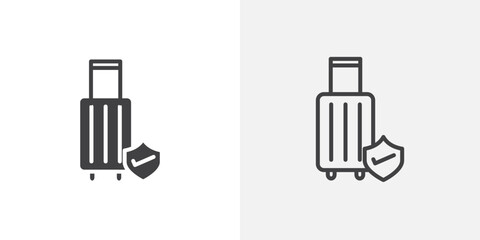 Travel insurance icon in black filled and outlined style